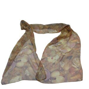 Shell Pattern Scarf sheer Earth Beige Brown and White rectangle oblong 10x55